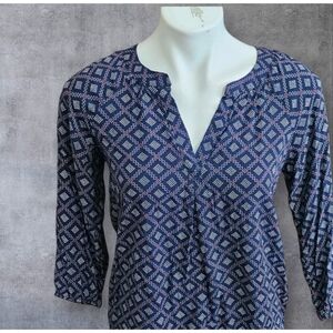 Gap Factory Split neck Diamond print blouse Navy Size XS
